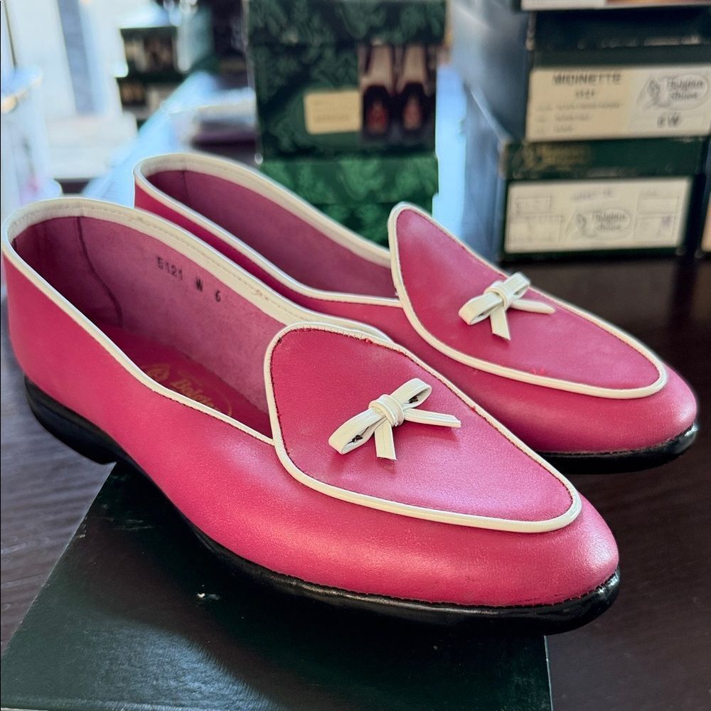 Elegant Pink Loafers with White Trim